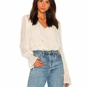 Michael Stars Medium Cream Gold Metallic Star Printed Long Sleeve Blouse